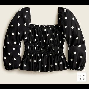 J. Crew Puff-sleeve drapey crepe top in dots - Size L
